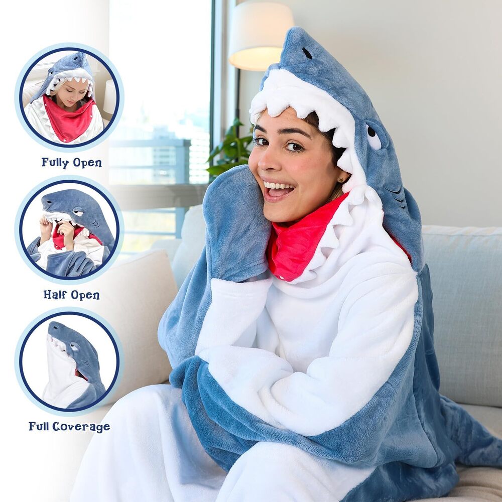9529 Shark Blanket Hoodie Onesie & , Upgraded Zipper Design, Arms & Feet - Picture 2 of 6